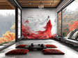 Elegant Asian-Inspired Wall Mural displayed in a room setting.