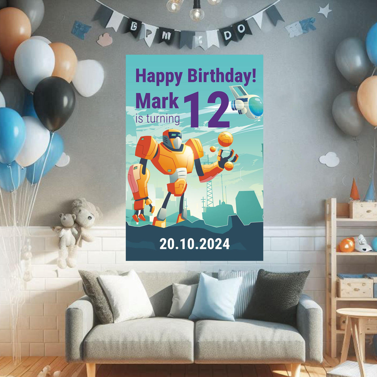 Personalized Birthday Wall Decal displayed in a room setting.
