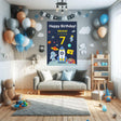 Space Adventure Birthday Wall Decal displayed in a room setting.