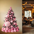 Pink Teddy Bear Christmas Tree Wall Decal displayed in a room setting.