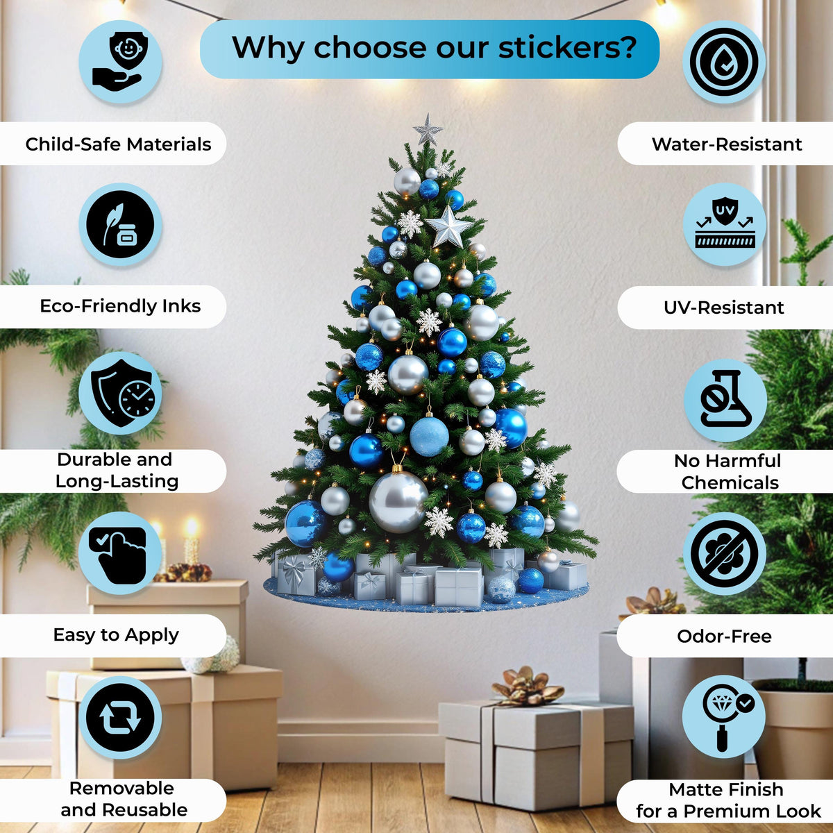 Additional product view of Blue and Silver Christmas Tree Wall Decal.
