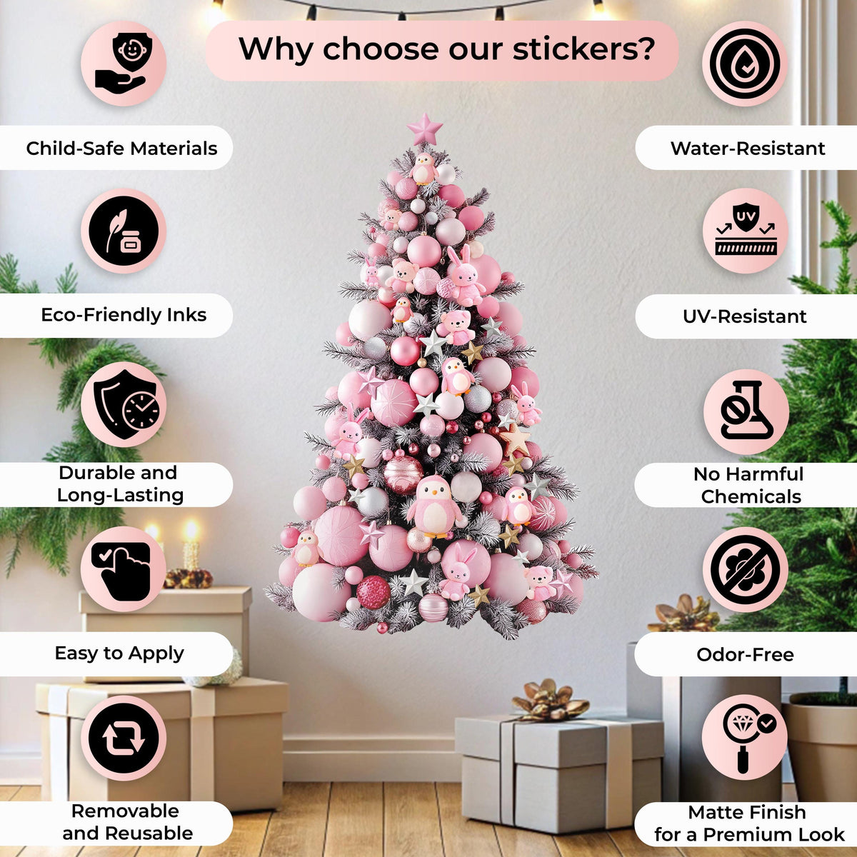 Additional product view of Pink Christmas Tree Wall Decal.