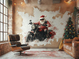 Biker Santa Wall Mural displayed in a room setting.