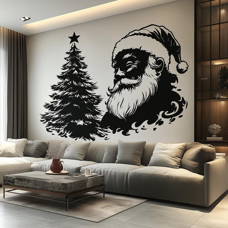Classic Santa & Tree Wall Mural displayed in a room setting.