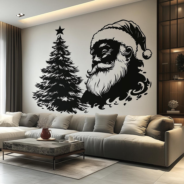 Classic Santa & Tree Wall Mural displayed in a room setting.