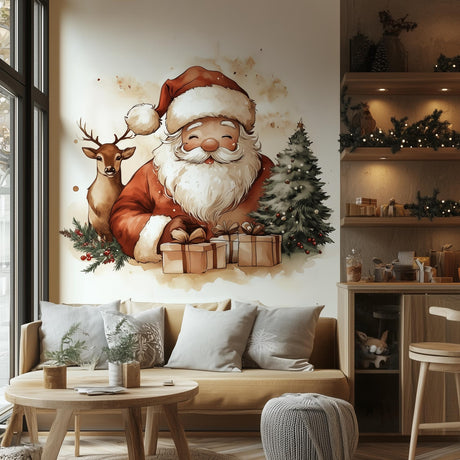 Santa Reindeer Wall Mural displayed in a room setting.