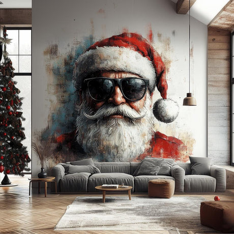 Cool Santa Claus Wall Mural displayed in a room setting.