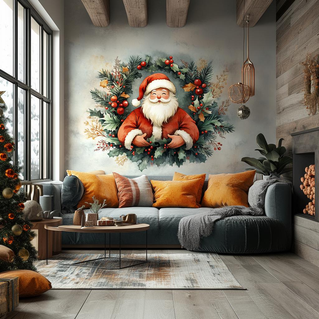 Alternate gallery view of Santa Claus Wreath Wall Mural.