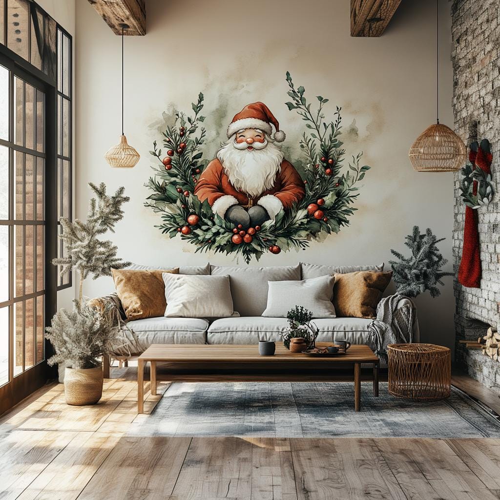 Alternate gallery view of Santa Claus Wreath Wall Mural.