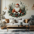 Santa Claus Wreath Wall Mural displayed in a room setting.