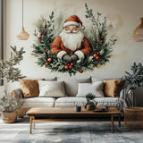Santa Claus Wreath Wall Mural displayed in a room setting.