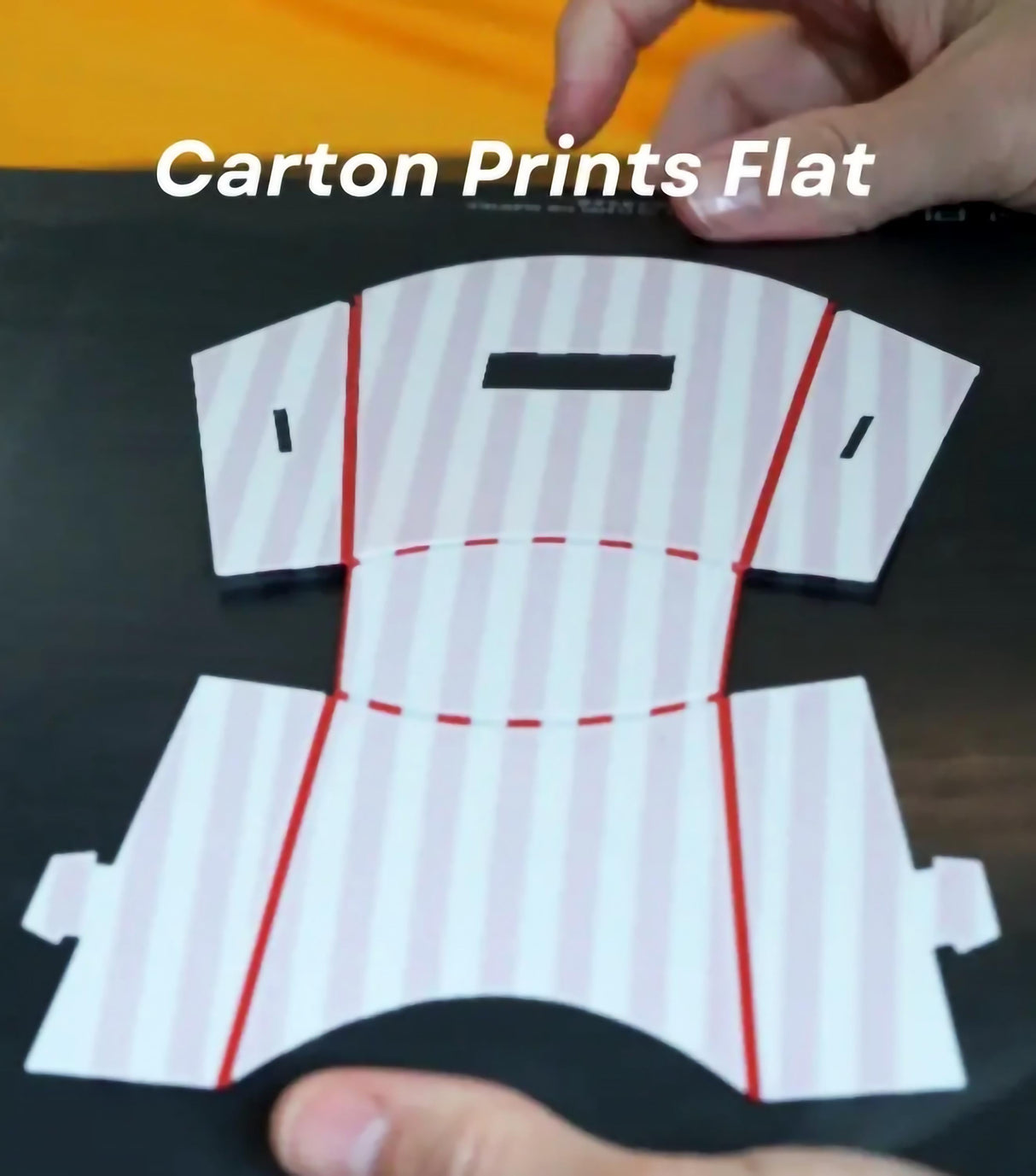 Flat printed carton design with red markings.