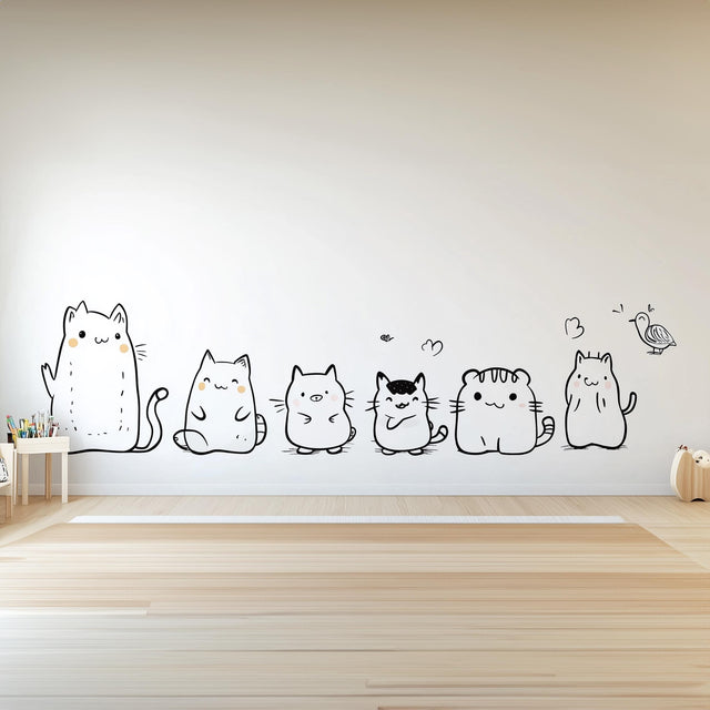 Cute Cat Wall Decal Set displayed in a room setting.
