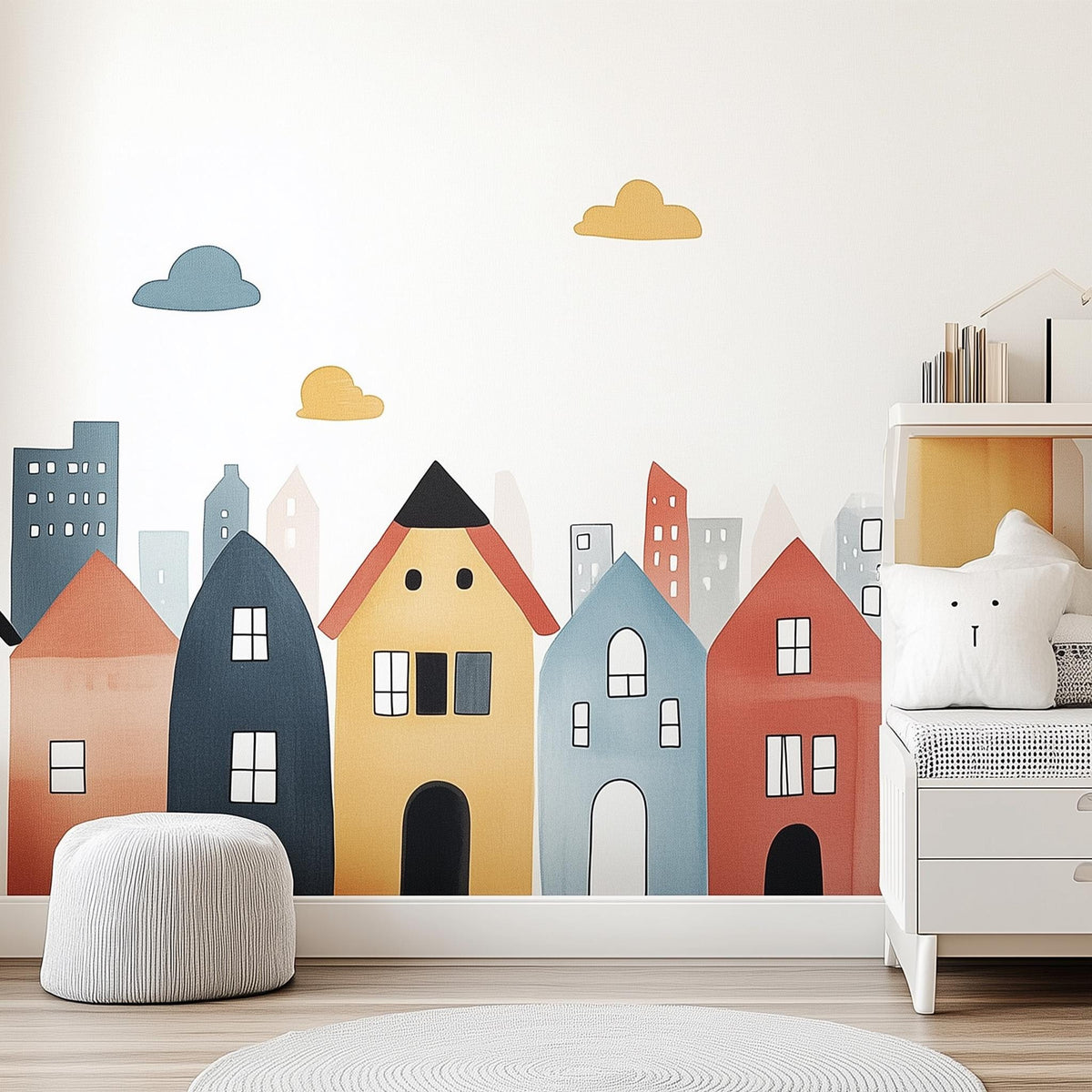 Colorful Town Wall Decal displayed in a room setting.