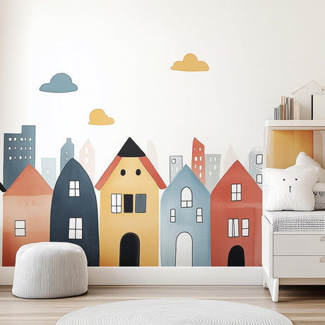 Colorful Town Wall Decal displayed in a room setting.