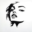 Stylized female face wall decal in black silhouette.