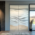 Frosted wave glass door decal on transparent glass for partial privacy