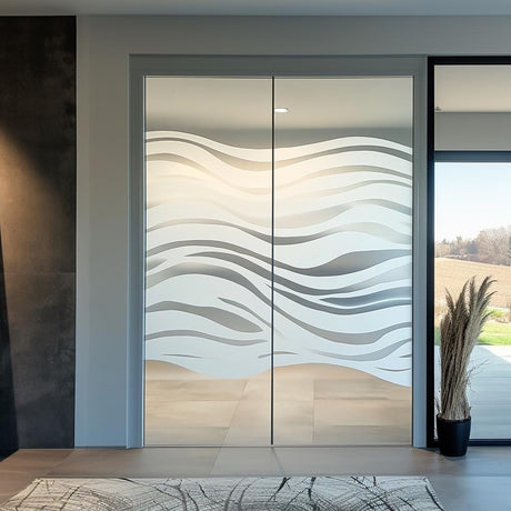 Frosted wave glass door decal on transparent glass for partial privacy