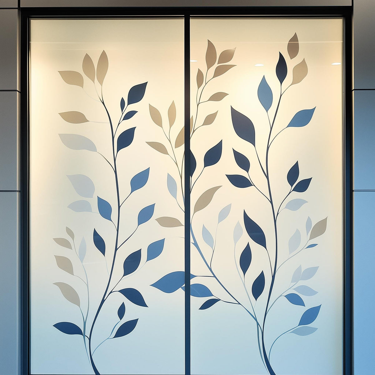 Additional product view of Frosted Glass Decal with Multi-Color Leaf Design.