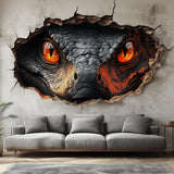 Fantasy dragon-eyes vinyl wall decal with a printed cracked-wall illusion.