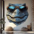 Cool raptor wall decal with wooden-style sunglasses, Design 1