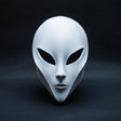 Minimalist 3D printed alien mask with an elongated face shape and large dark eye openings.