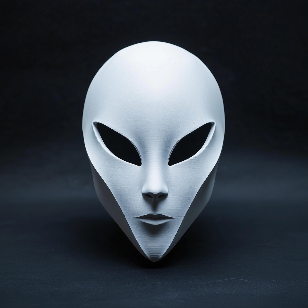 Product presentation view of 3D Printed Minimalist Alien Cosplay Mask.