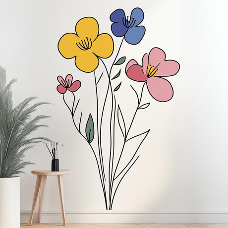 Minimalist Floral Wall Decal displayed in a room setting.