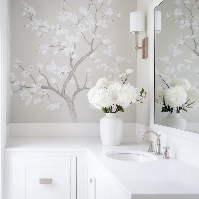Chinoiserie Tree Wall Decal displayed in a room setting.