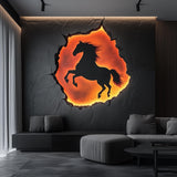 Rearing horse wall decal with a fiery cracked-rock visual effect
