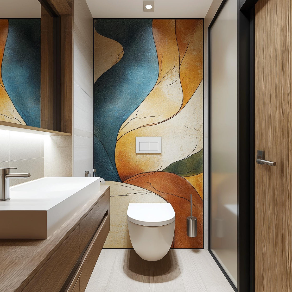 Abstract Wall Mural | Modern Bathroom Vinyl Sticker | Bold Artistic Peel & Stick Wallpaper | Contemporary Accent Wall Decor