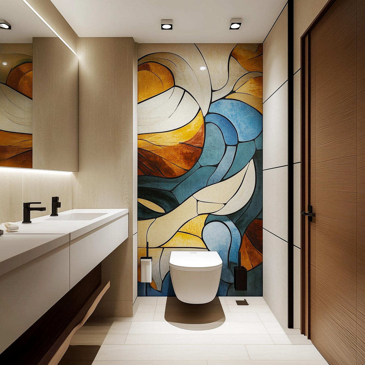 Abstract Wall Mural | Modern Bathroom Vinyl Sticker | Artistic Geometric Peel & Stick Wallpaper | Luxury Accent Wall Decor