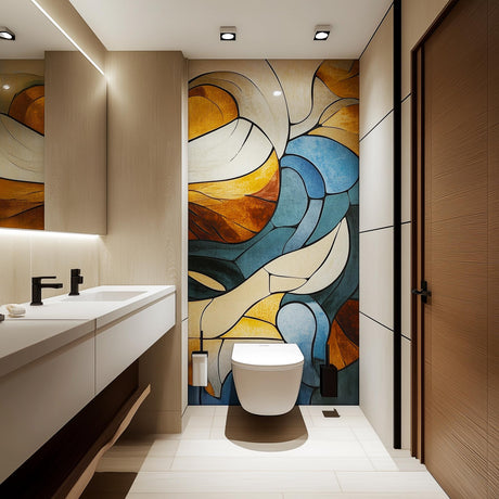 Abstract Wall Mural | Modern Bathroom Vinyl Sticker | Artistic Geometric Peel & Stick Wallpaper | Luxury Accent Wall Decor