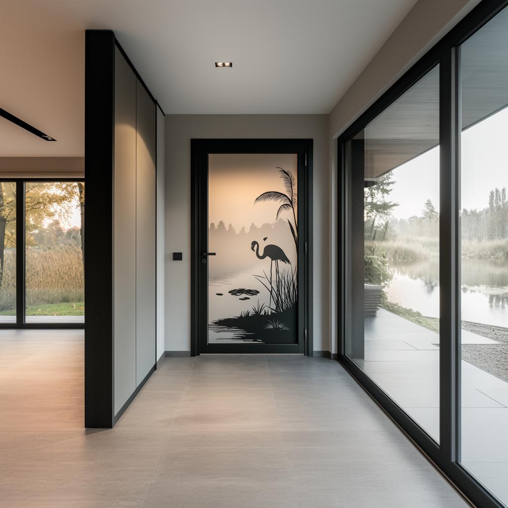 Alternate product view of Flamingo Frosted Glass Door Sticker.