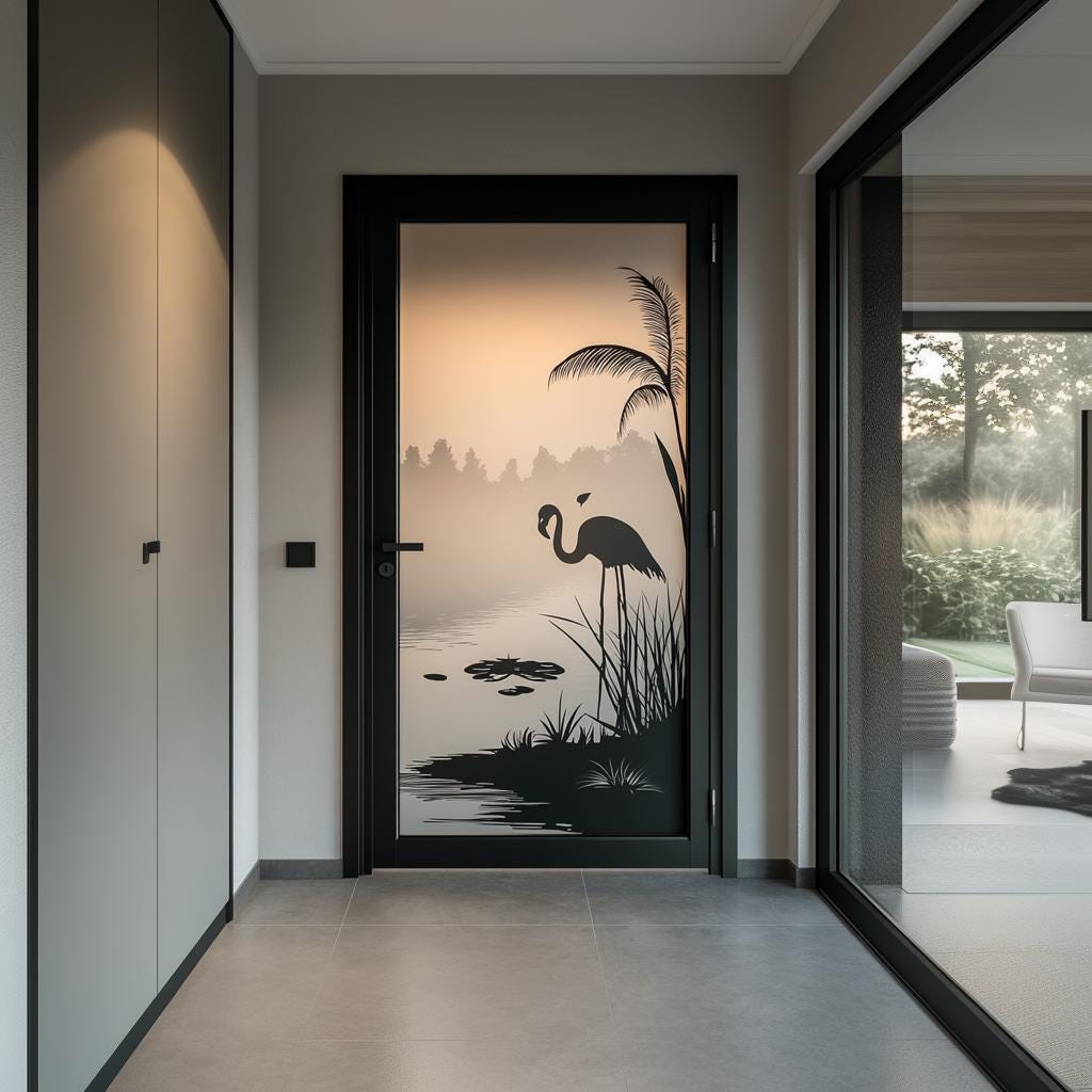 Product gallery view of Flamingo Frosted Glass Door Sticker.