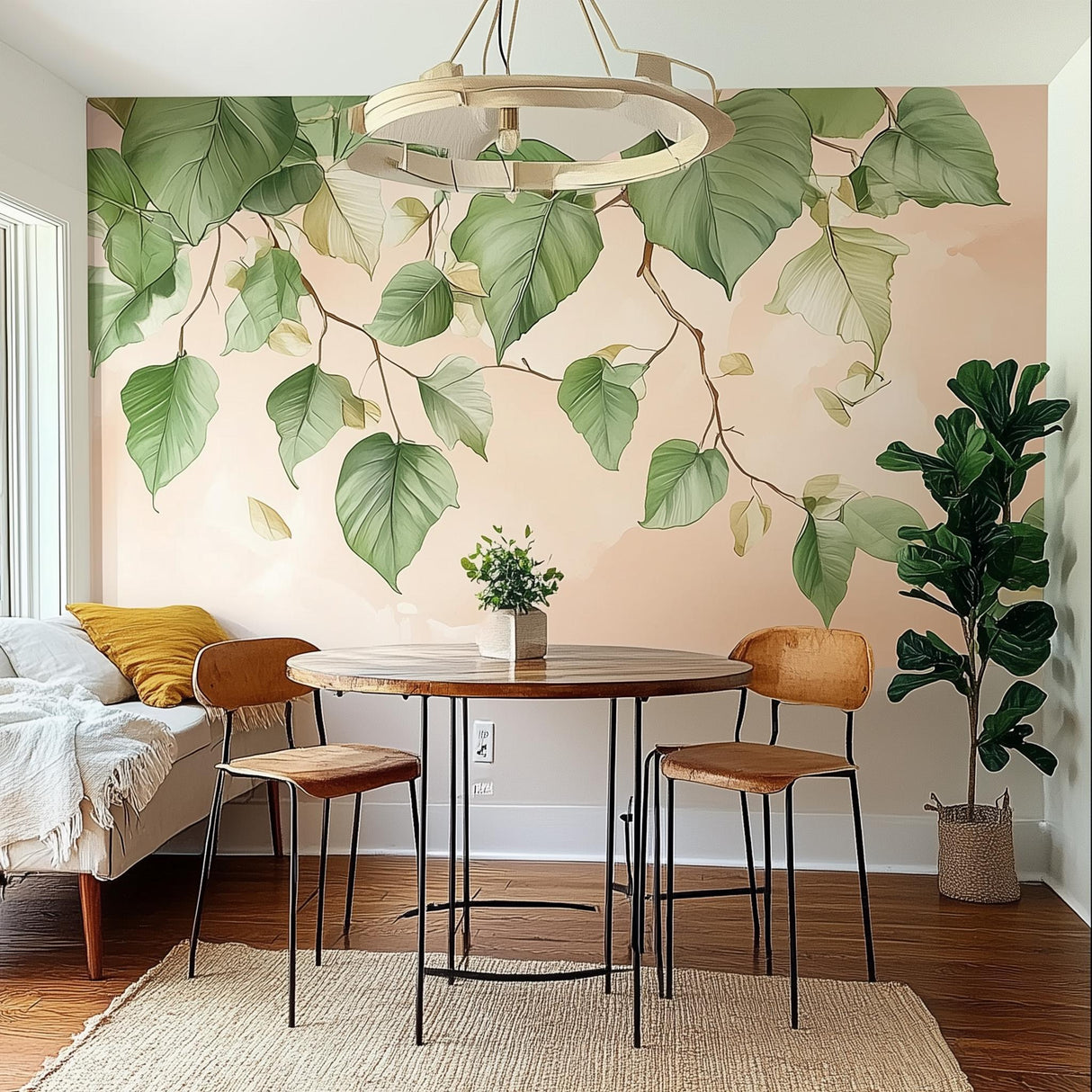 Leafy Branch Wall Decal Sticker displayed in a room setting.