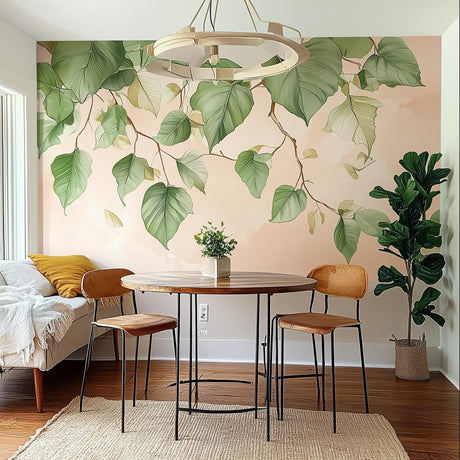 Leafy Branch Wall Decal Sticker displayed in a room setting.