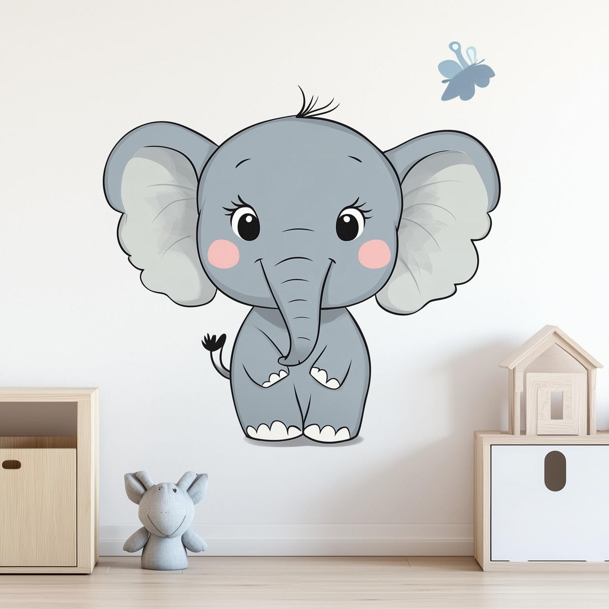 Cute Elephant Wall Decal displayed in a room setting.