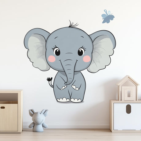 Cute Elephant Wall Decal displayed in a room setting.