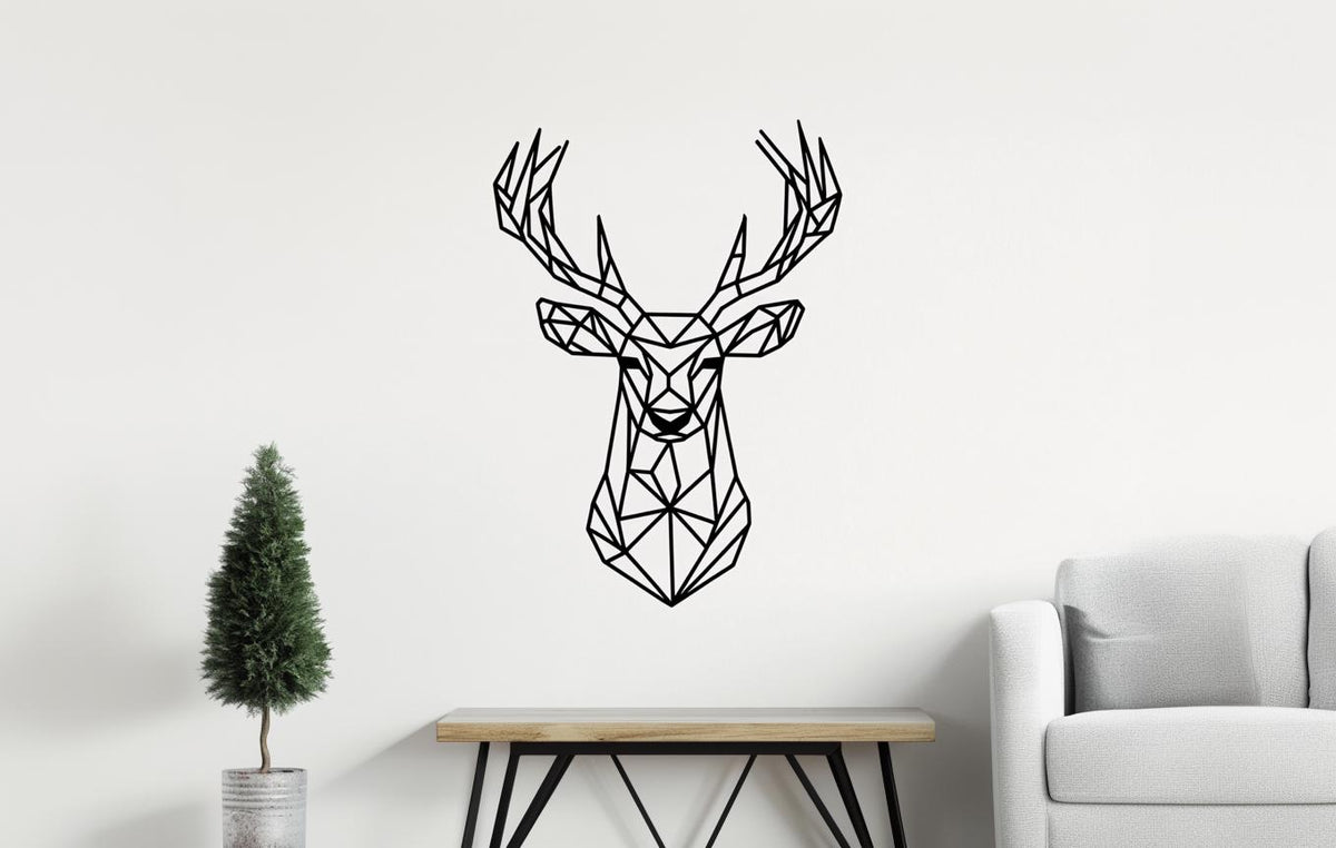 Geometric deer wall decal in a modern living space, adding minimalist decor to the room.