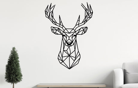 Geometric deer wall decal in angular design on a wall.
