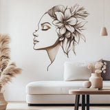 Floral Woman Wall Decal displayed in a room setting.