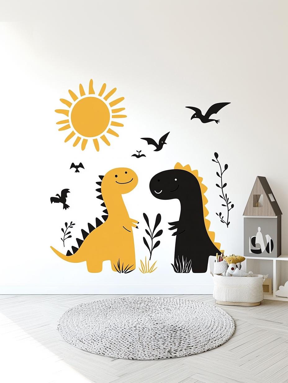 Dinosaur Wall Decal Set displayed in a room setting.