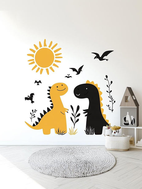 Dinosaur Wall Decal Set displayed in a room setting.