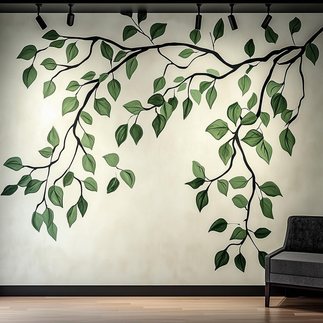 Branch and Leaves Wall Decal displayed in a room setting.