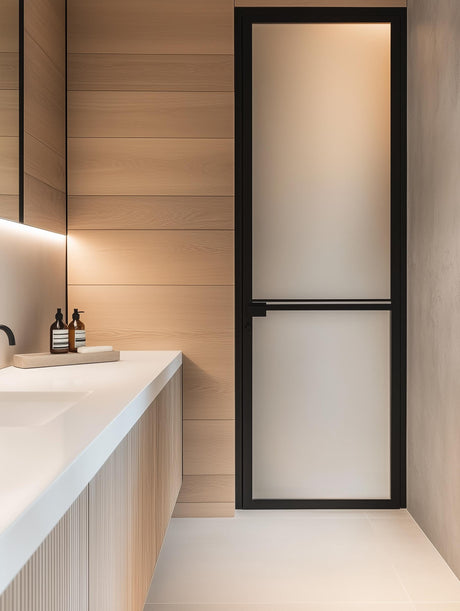 Product view of Etched Frosted Vinyl Roll for Bathroom Glass.