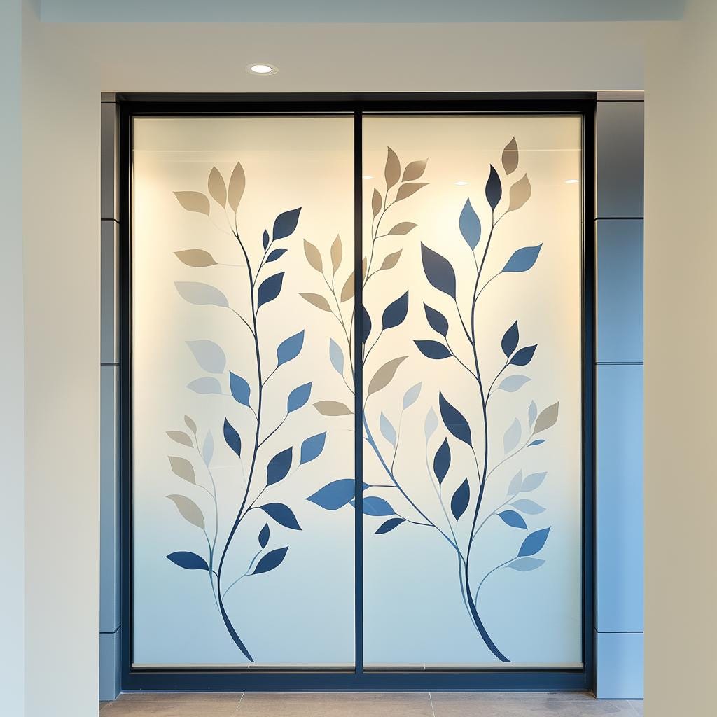 Alternate gallery view of Frosted Glass Decal with Multi-Color Leaf Design.