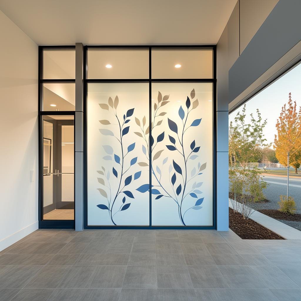 Additional product detail of Frosted Glass Decal with Multi-Color Leaf Design.