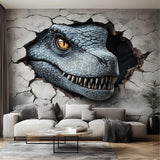 Blue raptor wall decal with a glowing yellow eye, Design 4