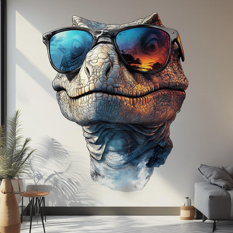Cool raptor wall decal wearing sunglasses, Design 2